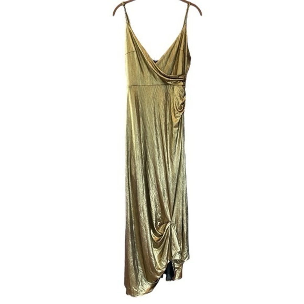 🐠Forever 21 Mermaid gold lame maxi dress large draped v-neck spaghetti straps
